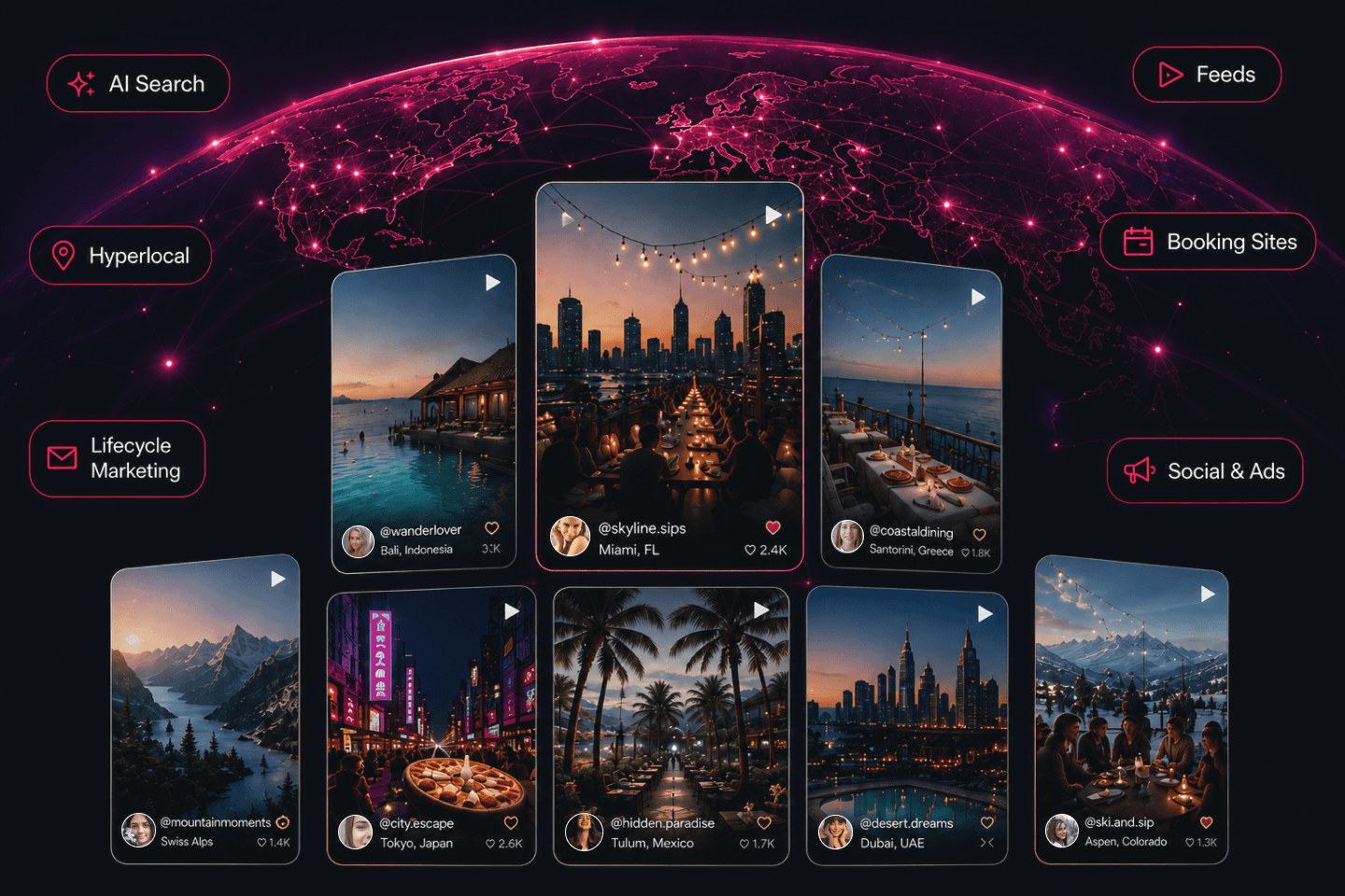 Atmosfy creator video network — live creator videos mapped across the globe
